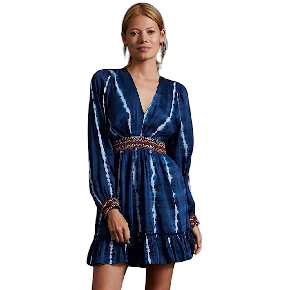 Anthropologie Verb By Pallavi Singhee Beaded Tie-Dye Mini Dress size XXS NWT